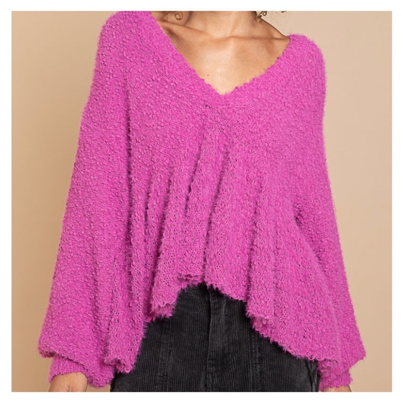 Hot Pink Magenta Balloon Sleeves Popcorn Sweater - Picture 9 of 11